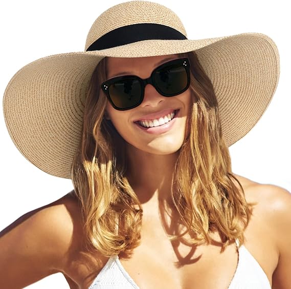 Womens Sun Straw Hat Wide Brim UPF 80 Summer Hat Foldable Packable Floppy Beach Hats for Women