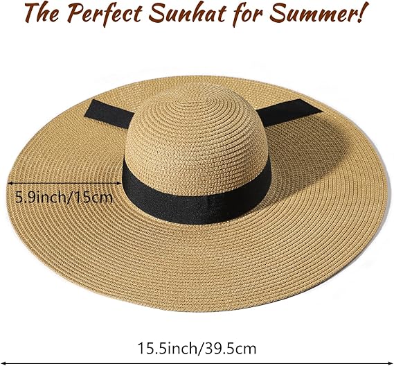 Beach Hats for Women, Wide Brim Sun Straw Hat for Women, Sun Hat UPF 50+ UV Protection