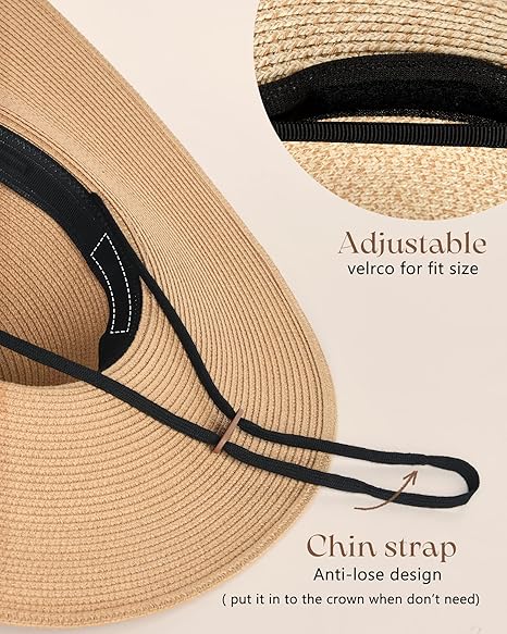 Womens Sun Straw Hat Wide Brim UPF 80 Summer Hat Foldable Packable Floppy Beach Hats for Women